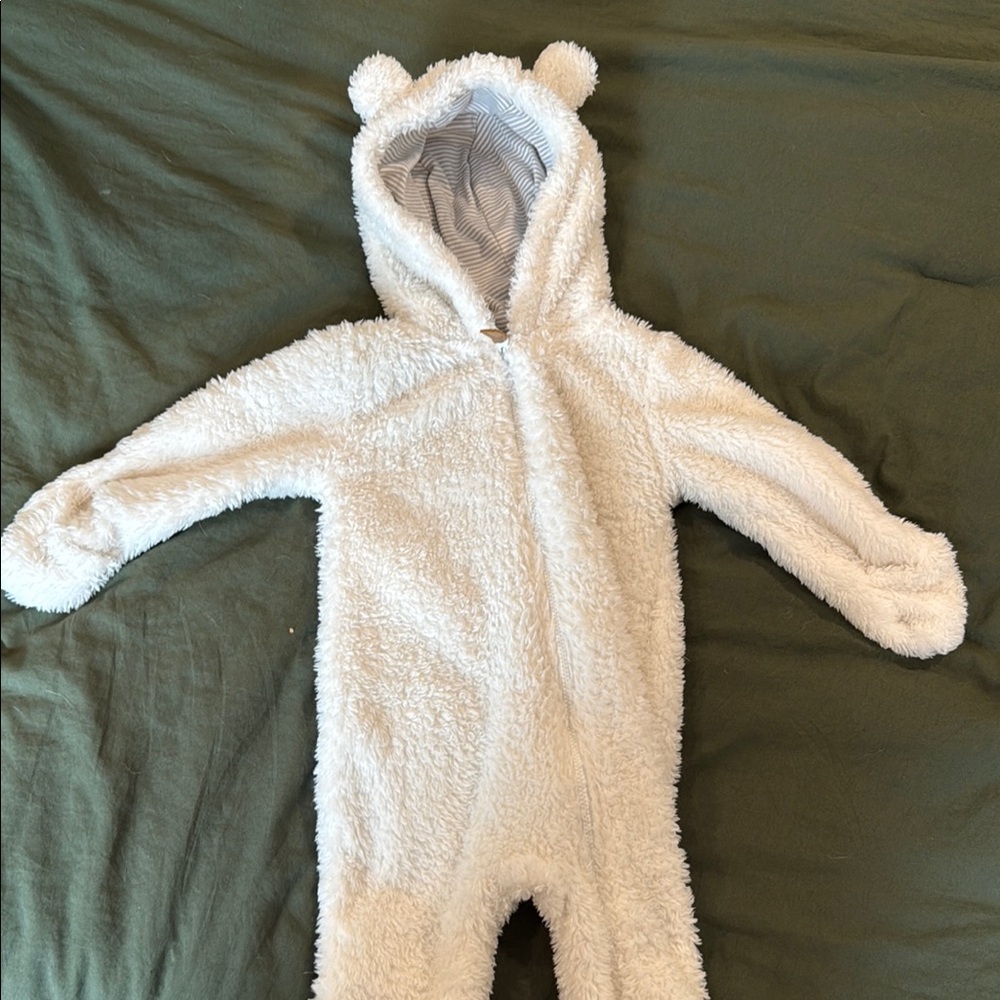 Carter's White Fleece Footie with Bear Ears